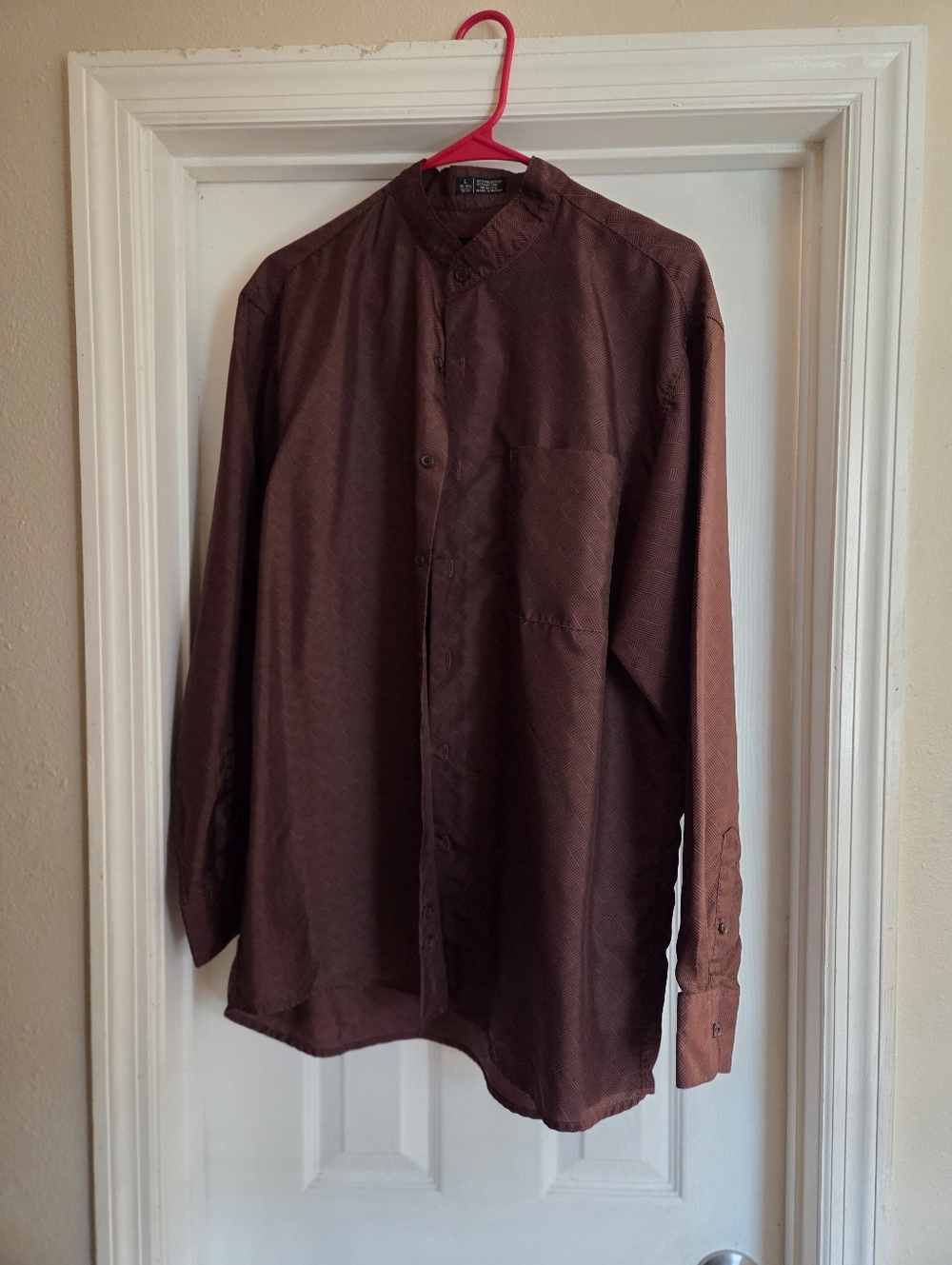 Men's Casual Band-Collar Button-Down Shirt in Brown